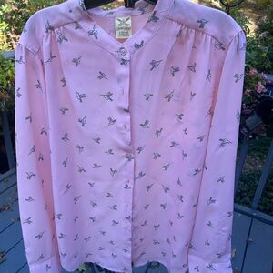 Faded Glory Pink Blouse with Hummingbird Design large